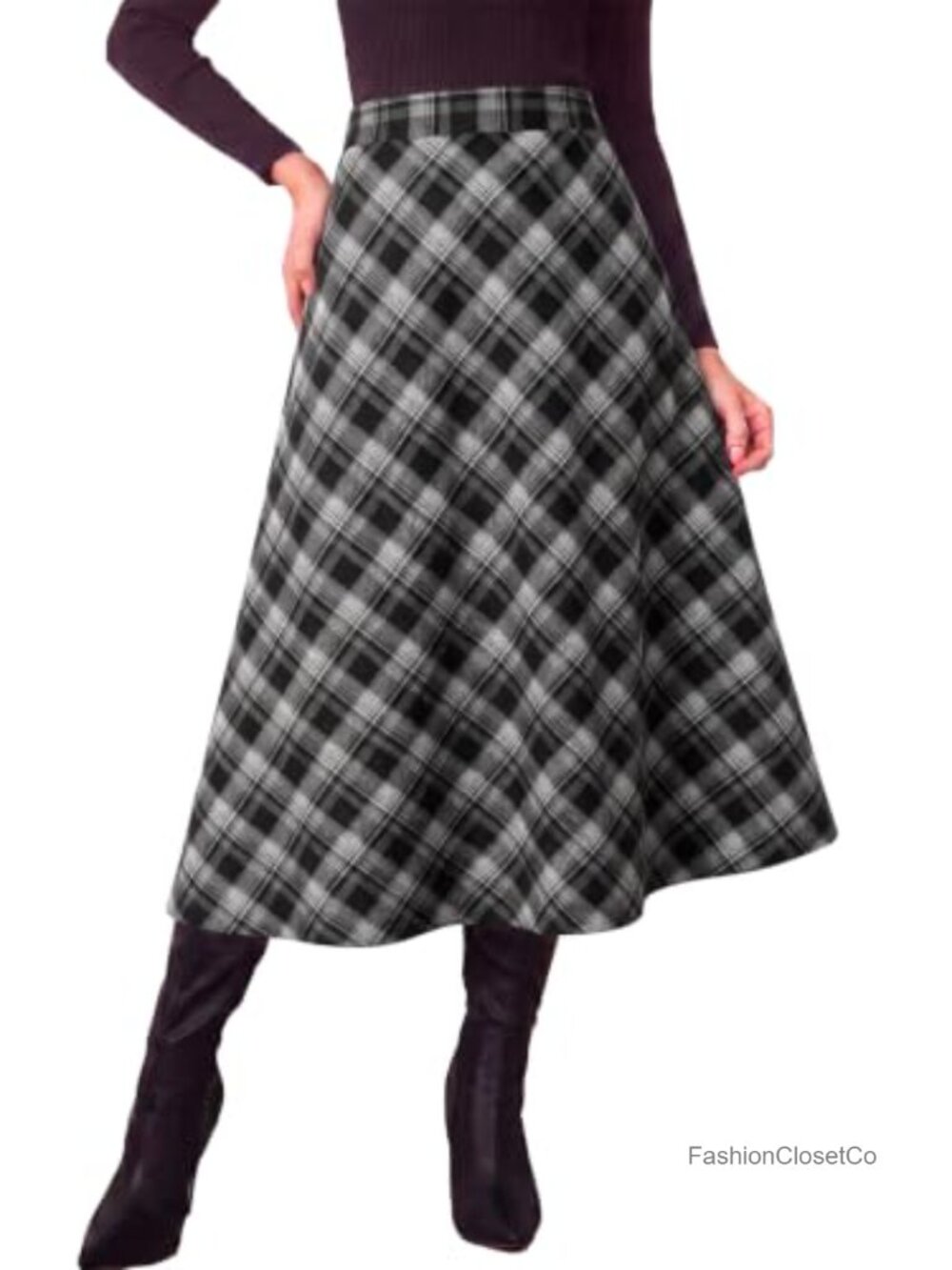 Women's Plaid A-Line Maxi Skirt High Waist Fall Winter